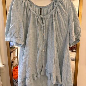 Anthropologie Light Blue Plaid Blouse